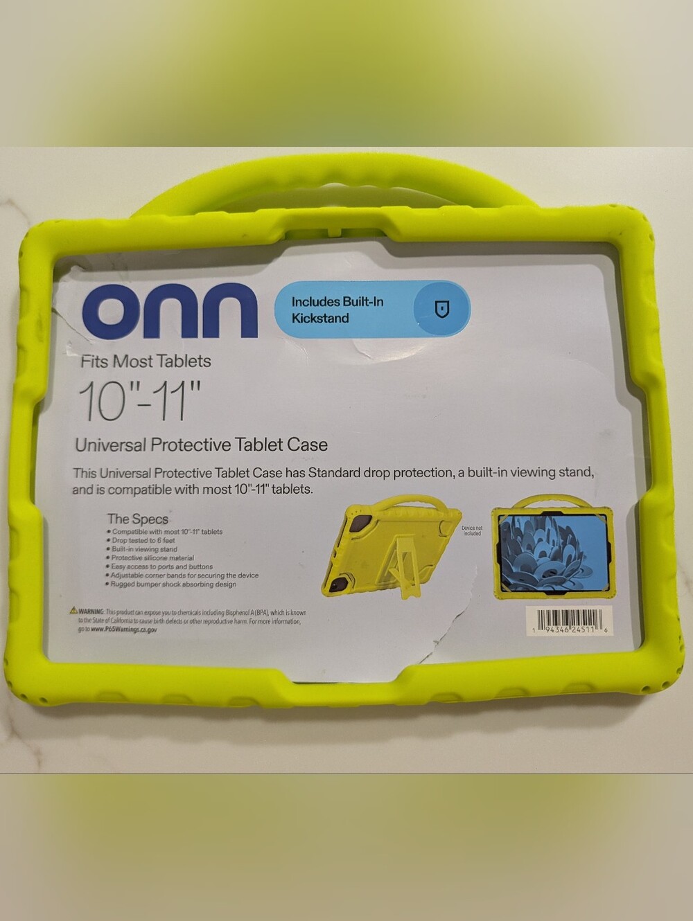 Onn 10"-11" Universal Tablet Case in Bright Yellow with Handle & Kickstand